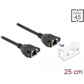   Delock RJ45 CAT6A S/FTP -> RJ45 CAT6A S/FTP F/F adatkábel 0.25m fekete Easy 45 modulhoz
