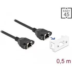   Delock RJ45 CAT6A S/FTP -> RJ45 CAT6A S/FTP F/F adatkábel 0.5m fekete Easy 45 modulhoz