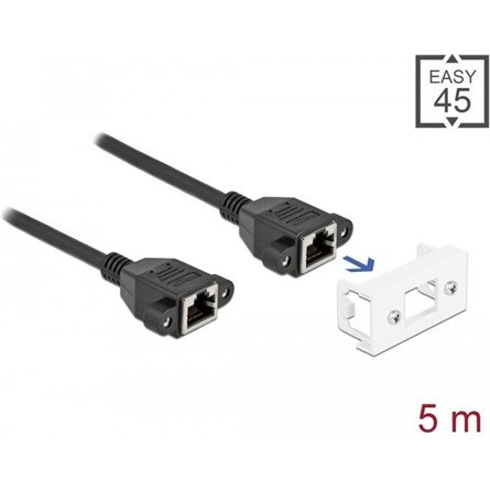 Delock RJ45 CAT6A S/FTP -> RJ45 CAT6A S/FTP F/F adatkábel 5m fekete Easy 45 modulhoz