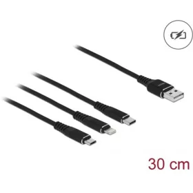   Delock 87152 USB-A 2.0 -> Lightning USB-C USB-B 2.0 micro M/M töltőkábel 0.3m fekete
