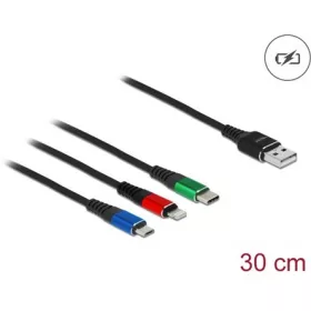   Delock 87236 USB-A 2.0 -> Lightning USB-C USB-B 2.0 micro M/M töltőkábel 0.3m fekete