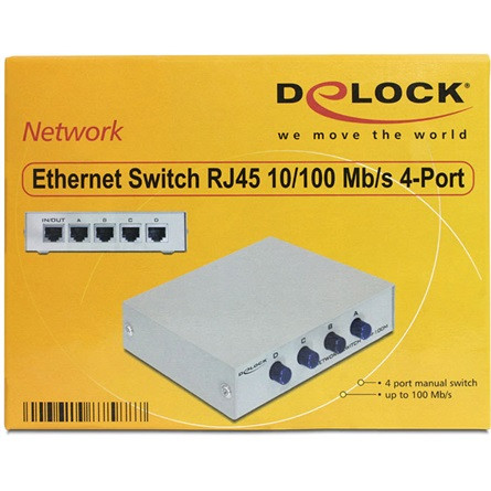 Delock Manuális, kétirányú RJ45-kapcsoló 10/100 Mbps 4 porttal