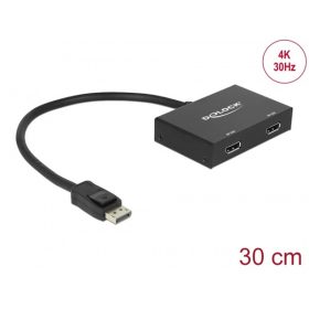   Delock Display port Elosztó - 87665 (Display port 1.2,  1 x bemenet, 2x kimenet, 4K, 30cm, Fekete)