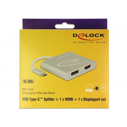 Delock USB-C -> HDMI DisplayPort M/F adapter 0.15m ezüst Splitter