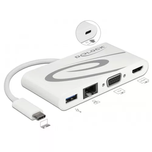 Delock ADA Delock 87731 USB-C 3.1 dokkoló állomás HDMI 4K 30Hz + VGA + LAN + USB PD