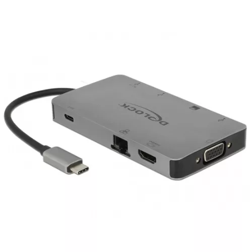 Delock ADA Delock 87735 USB-C dokkoló állomás 4K - HDMI / VGA / USB 3.1 / SD / LAN / PD 3.0