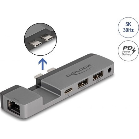 Delock Dokkoló állomás MacBook Pro / MacBook Air Thunderbolt  4 -hez 5K Resolution / 100 W PD / 10 Gbps Hub / LAN / Audi