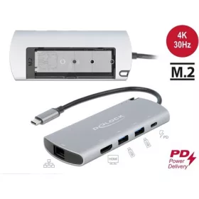   Delock ADA Delock 87767 USB-C dokkoló állomás M.2 nyílással - 4K HDMI / USB / LAN / PD 3.0