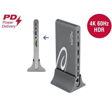 Delock ADA Delock 87772 USB-C DP 1.4 dokkoló állomás háromszoros 4K Display-HDMI/DisplayPort/USB/LAN/SD/PD 3.0