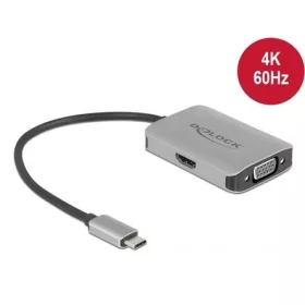   Delock 87776 2-portos VGA USB-C HDMI splitter szürke (3840x2160@60Hz DP Alt-mode)