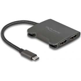   Delock USB-C -> 2db HDMI 2.0 M/F aktív splitter 0.2m fekete MST