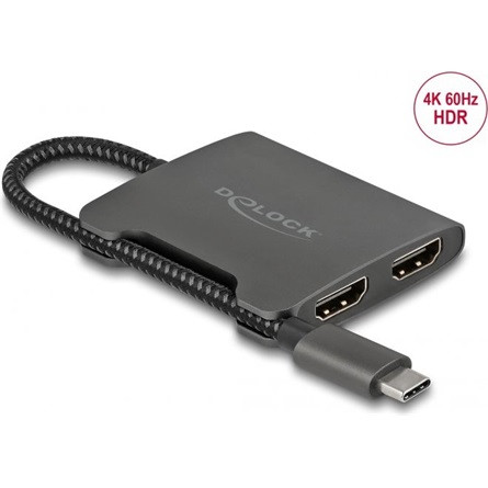 Delock USB-C -> 2db HDMI 2.0 M/F aktív splitter 0.2m fekete MST