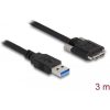 Delock USB-A 3.0 -> USB-B 3.0 micro M/M adatkábel 3m fekete rögzítő csavarokkal