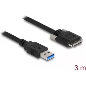   Delock USB-A 3.0 -> USB-B 3.0 micro M/M adatkábel 3m fekete rögzítő csavarokkal