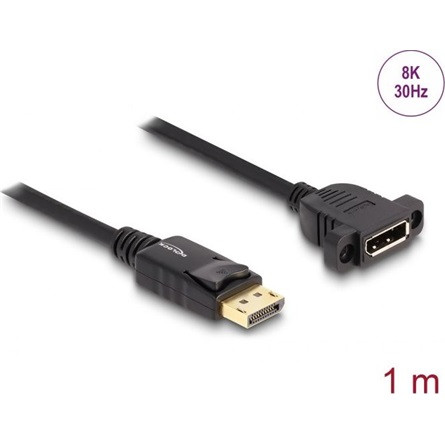 Delock DisplayPort 1.4 -> DisplayPort 1.4 M/F video kábel 1m fekete panel mount