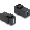 Delock Keystone modul, USB 3.0 A-csatlakozóhüvely > USB 3.0 A-csatlakozóhüvely, fekete (1:1)