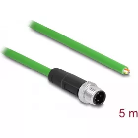   Delock M12 4pin D-code -> nyitott vezeték M/M adatkábel 5m zöld TPU