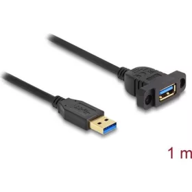   Delock USB-A 3.2 Gen1 -> USB-A 3.2 Gen 1 M/F adatkábel 1m fekete panel mount