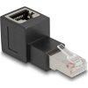 Delock RJ45 CAT6A UTP -> RJ45 CAT6A UTP M/F adapter fekete 90° fel