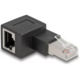   Delock RJ45 CAT6A UTP -> RJ45 CAT6A UTP M/F adapter fekete 90° bal