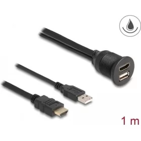   Delock HDMI 2.0 USB-A 2.0 -> HDMI 2.0 USB-A 2.0 M/F adatkábel hosszabbító 1m fekete