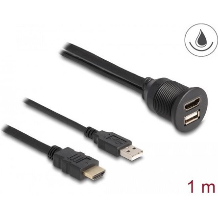 Delock HDMI 2.0 USB-A 2.0 -> HDMI 2.0 USB-A 2.0 M/F adatkábel hosszabbító 1m fekete