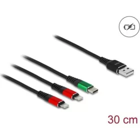   Delock USB-A 2.0 -> 2db Lightning USB-C M/M töltőkábel 0.3m fekete