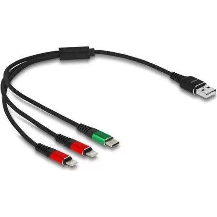 Delock USB-A 2.0 -> 2db Lightning USB-C M/M töltőkábel 0.3m fekete