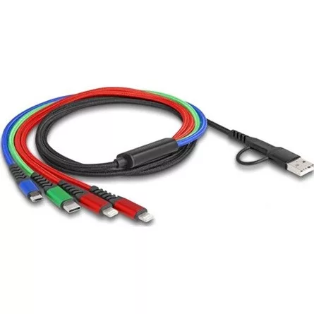 Delock USB-A 2.0 USB-C -> 2db Lightning USB-C USB-B 2.0 micro M/M töltőkábel 1.2m fekete