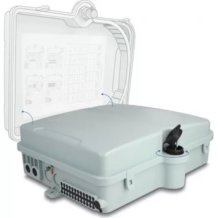 Delock Optikai szál elosztó doboz belső és külső használatra IP65 vízhatlan, zárható 24 port szürke