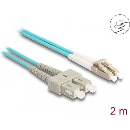 Delock LC Duplex -> SC Duplex M/M adatkábel 2m kék Multi-mode OM3, fém megerősítéssel