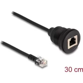   Delock RJ12 (6P6C) -> RJ12 (6P6C) M/F adatkábel 0.3m fekete beépíthető