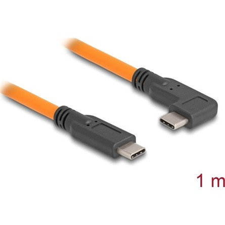 Delock USB 5 Gbps kábel USB Type-C  apa - USB Type-C  apa 90 -ban hajlított kötött felvételre 1 m narancs színű