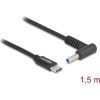 Delock USB-C -> DC 4,5 x 3,0mm M/M töltőkábel 1.5m fekete HP