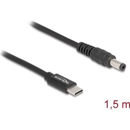 Delock USB-C -> DC 5,5 x 2,1mm M/M töltőkábel 1.5m fekete