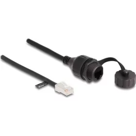   Delock RJ45 CAT5e UTP -> RJ45 CAT5e UTP M/F adatkábel 0.25m fekete IP68, beépíthető