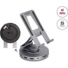   Delock Tablet és laptop dokkoló állomás 4K beépített tartóval - HDMI / USB / Hub / SD / Micro SD / PD 3.0 - 360  forgath