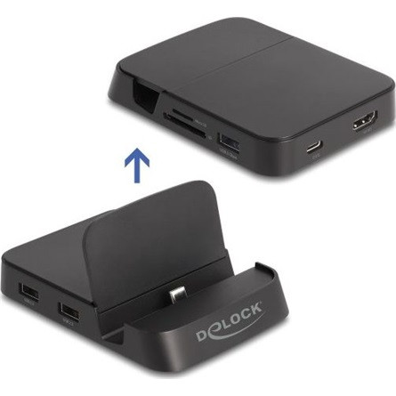 Delock 4K okostelefon dokkoló állomás beépített tartóval - HDMI / USB / Hub / SD / Micro-SD Android és Windows eszközökh