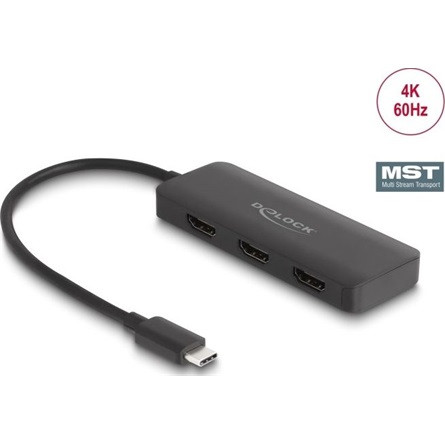 Delock 88040 USB-C 3-portos HDMI video splitter fekete 3840×2160@60Hz