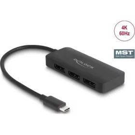   Delock 88041 USB-C 3-portos DisplayPort video splitter fekete 3840×2160@60Hz