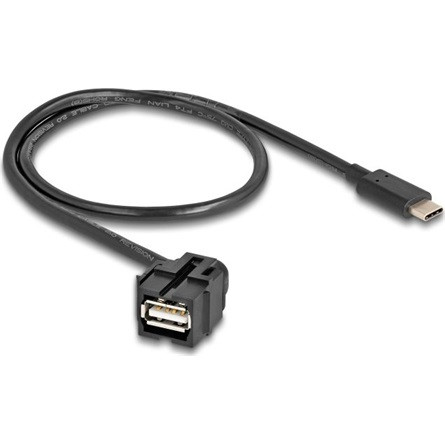 Delock USB-C -> USB-A 2.0 M/F keystone modul 0.5m fekete 250°