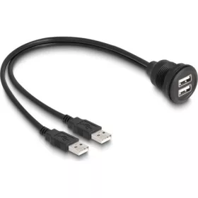   Delock 2db USB-A 2.0 -> 2db USB-A 2.0 M/F adatkábel 1m fekete beépíthető