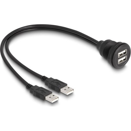 Delock 2db USB-A 2.0 -> 2db USB-A 2.0 M/F adatkábel 1m fekete beépíthető
