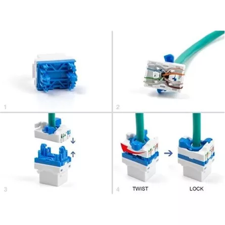 Delock Keystone Modul RJ45 anya - LSA Cat.6A eszköz nélkül beszerelhető, valamint rendelkezik kék elcsavarható zárral