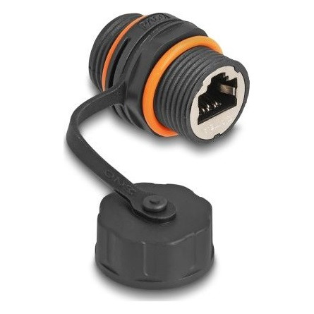 Delock Kábel csatlakoztató RJ45 anya - RJ45 anya Cat.6A M20 cérnával és védő kupakkal IP68 por és vízhatlan