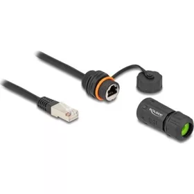   Delock Kábel RJ45 apa - RJ45 anya Cat.6A beépített használatra M20 cérnával és házzal IP68 por és vízhatlan 25 cm, feket