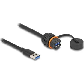   Delock USB-A 3.2 Gen1 -> USB-A 3.2 Gen1 Key A 20pin M/F adatkábel hosszabbító 0.6m fekete M20-as IP68-as védőkupakkal