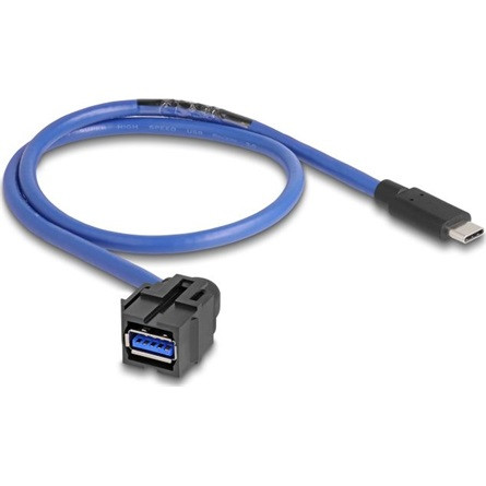 Delock USB-A 2.0 -> USB-C F/M keystone modul 0.5m fekete-kék