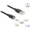Delock Mágneses USB töltő készlet 8 tűs Lightning  / Micro USB / USB Type-C  csatlakozókkal, fekete 1 m