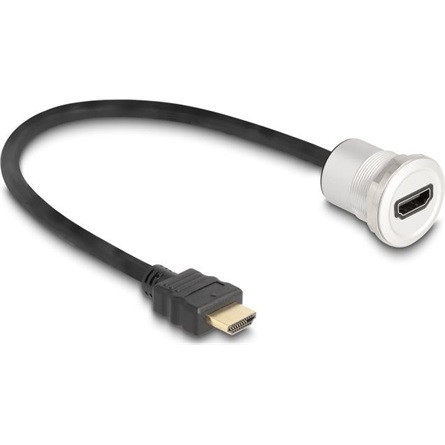 Delock HDMI beépített anya 8K 60 Hz kábelcsatlakozóval 30 cm, alumínium